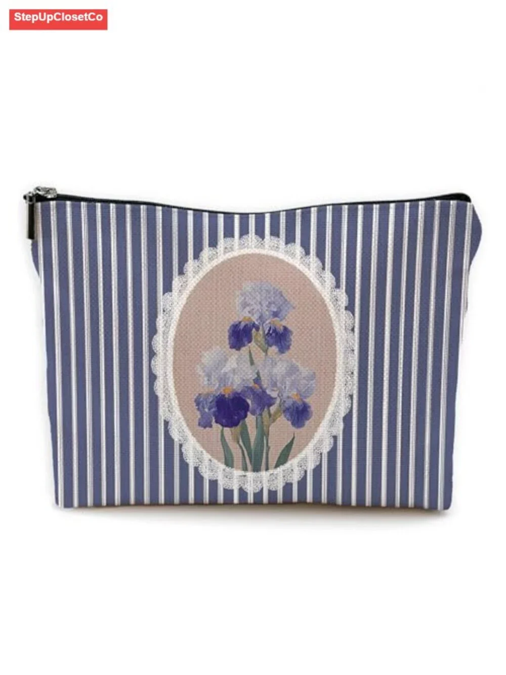 Floral Cosmetic Bag with Zipper, Linen Look Makeup Pouch, Travel Toiletry